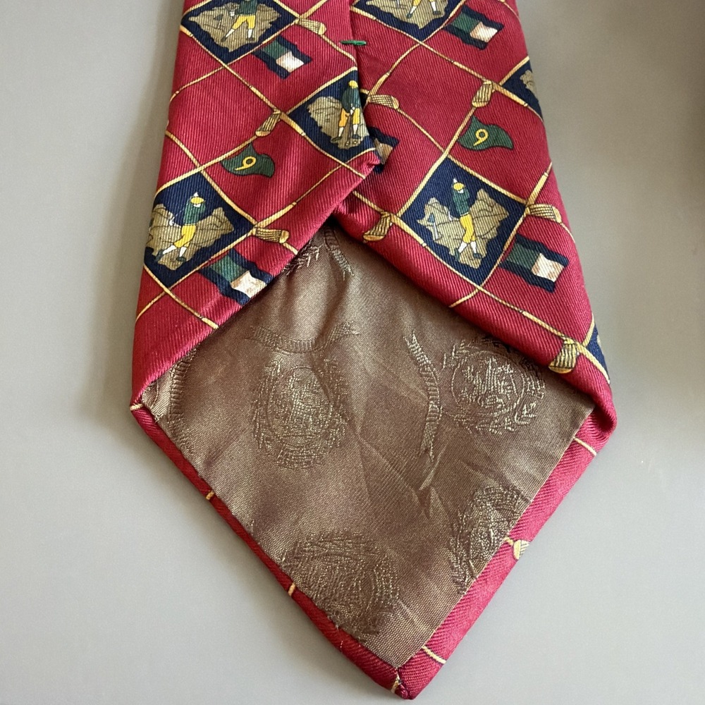 Vintage 1990s Tommy Hilfiger Mens Silk Necktie Golf Design Red Green Blue Golfer - Picture 3 of 6